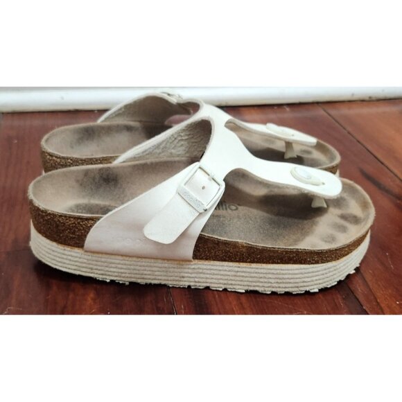 PapilliobyBirkenstock Gizeh Platform Sandals White Leather Cork Footbed Comfort - Picture 5 of 14